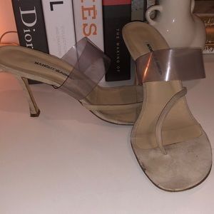 Manolo Blahnik High Heel Transparent Strap Mules